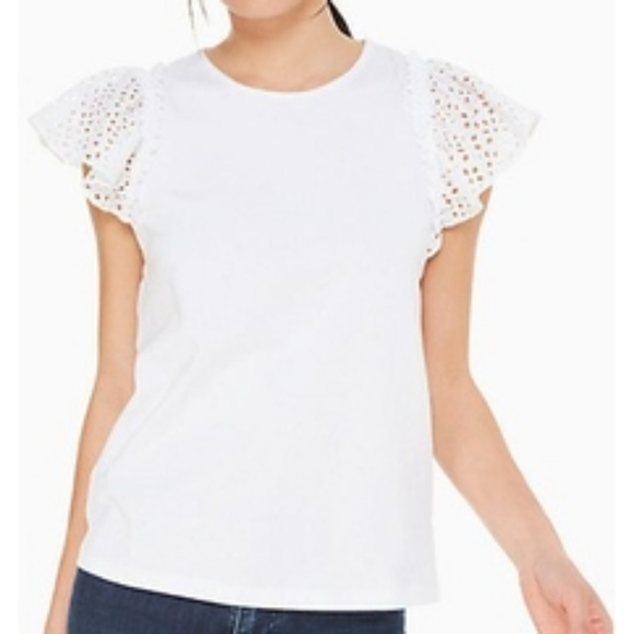 KATE SPADE  EYELET MIXED MEDIA TEE LARGE - Picture 1 of 4